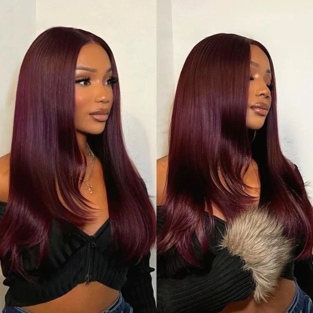BURGUNDY RED LACE FRONT WIG 26 INCHES HUMAN HAIR
